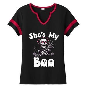 SheS My Boo Matching Halloween Pajama Couples HeS My Boo Ladies Halftime Notch Neck Tee