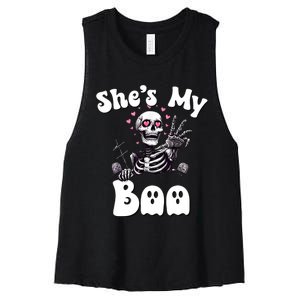 SheS My Boo Matching Halloween Pajama Couples HeS My Boo Women's Racerback Cropped Tank