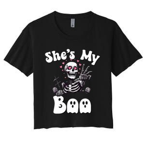 SheS My Boo Matching Halloween Pajama Couples HeS My Boo Women's Crop Top Tee