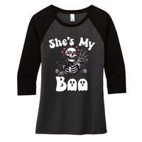 SheS My Boo Matching Halloween Pajama Couples HeS My Boo Women's Tri-Blend 3/4-Sleeve Raglan Shirt