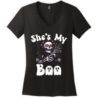 SheS My Boo Matching Halloween Pajama Couples HeS My Boo Women's V-Neck T-Shirt