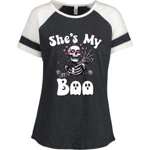 SheS My Boo Matching Halloween Pajama Couples HeS My Boo Enza Ladies Jersey Colorblock Tee