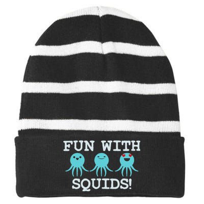 Squid Marine Biologist Teacher Student Gift Striped Beanie with Solid Band