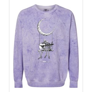 Skeleton Moon Band Rock And Roll Concert Graphic Colorblast Crewneck Sweatshirt