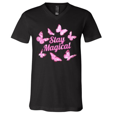 Stay Magical Butterfly Cute Gift V-Neck T-Shirt