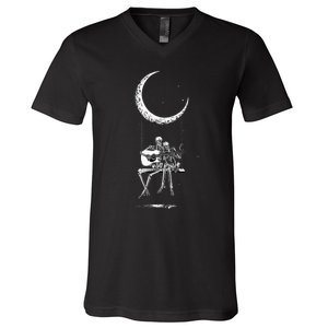 Skeleton Moon Band Rock And Roll Concert V-Neck T-Shirt