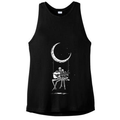 Skeleton Moon Band Rock And Roll Halloween Lazy Costume Ladies PosiCharge Tri-Blend Wicking Tank