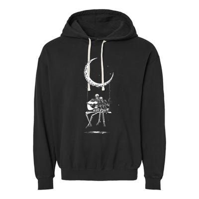 Skeleton Moon Band Rock And Roll Halloween Lazy Costume Garment-Dyed Fleece Hoodie