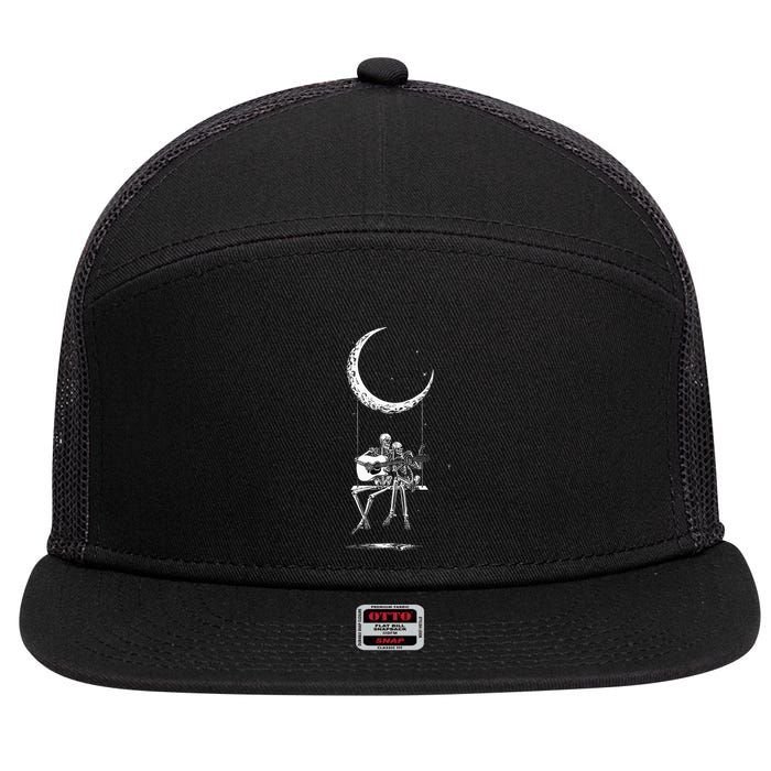 Skeleton Moon Band Rock And Roll Halloween Lazy Costume 7 Panel Mesh Trucker Snapback Hat