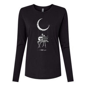 Skeleton Moon Band Rock And Roll Halloween Lazy Costume Womens Cotton Relaxed Long Sleeve T-Shirt