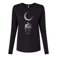 Skeleton Moon Band Rock And Roll Halloween Lazy Costume Womens Cotton Relaxed Long Sleeve T-Shirt