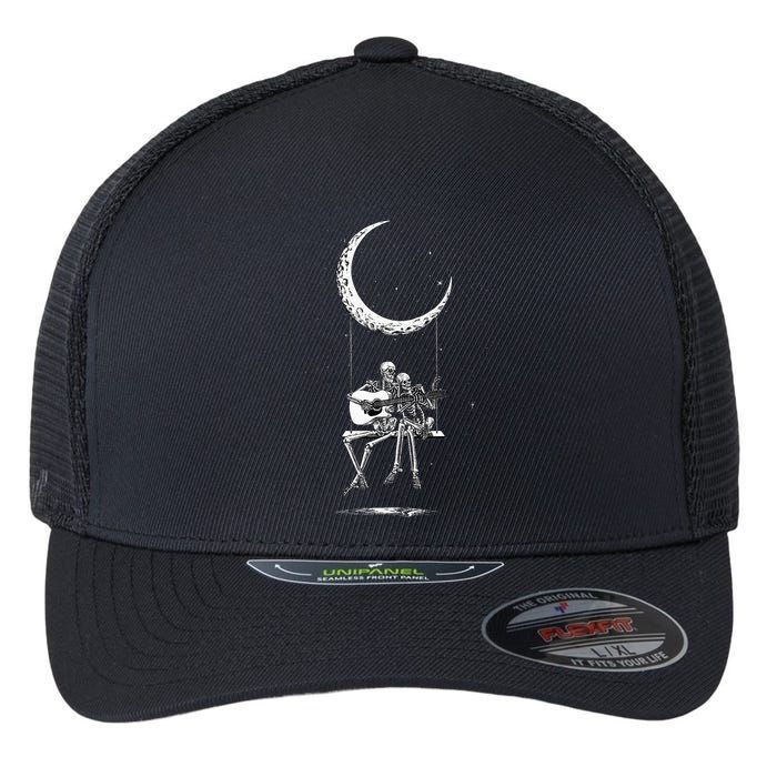 Skeleton Moon Band Rock And Roll Halloween Lazy Costume Flexfit Unipanel Trucker Cap