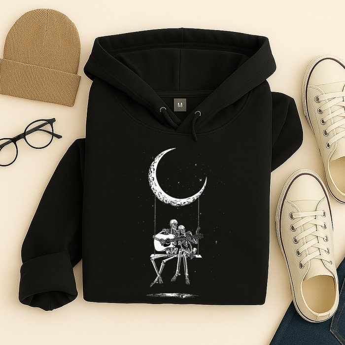 Skeleton Moon Band Rock And Roll Halloween Lazy Costume Hoodie