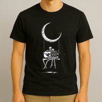 Skeleton Moon Band Rock And Roll Halloween Lazy Costume T-Shirt