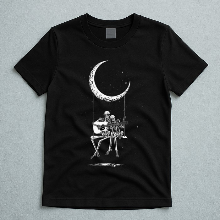 Skeleton Moon Band Rock And Roll Halloween Lazy Costume T-Shirt