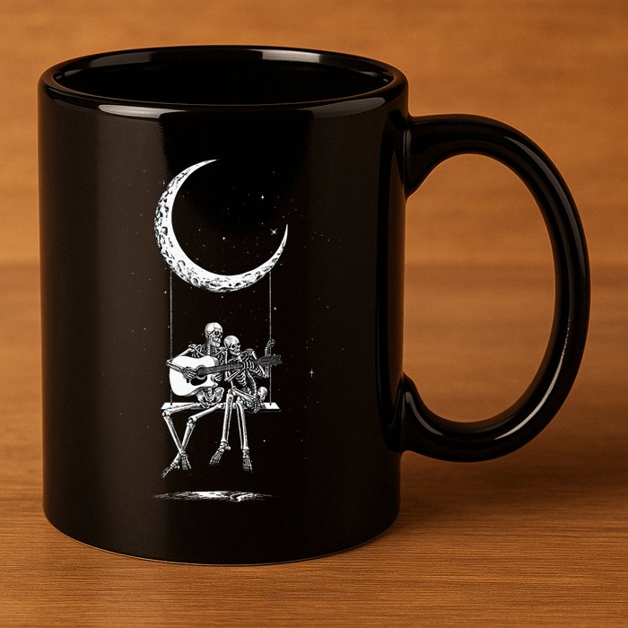 Skeleton Moon Band Rock And Roll Halloween Lazy Costume 11oz C Handle Ceramic Mug