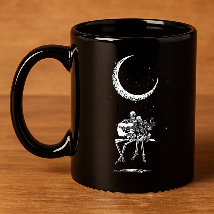 Skeleton Moon Band Rock And Roll Halloween Lazy Costume 11oz C Handle Ceramic Mug