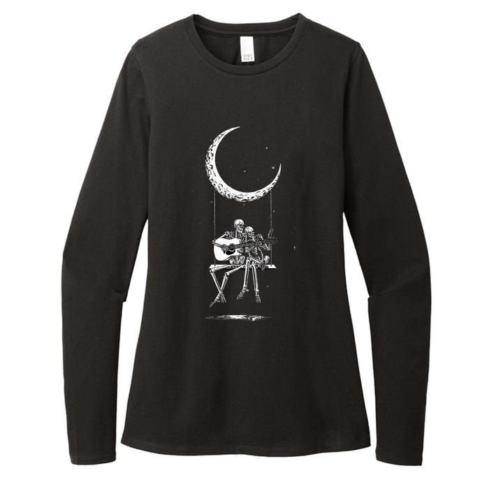 Skeleton Moon Band Rock And Roll Halloween Lazy Costume Womens CVC Long Sleeve Shirt