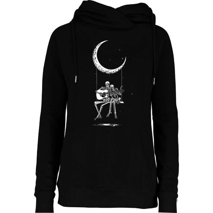 Skeleton Moon Band Rock And Roll Halloween Lazy Costume Womens Funnel Neck Pullover Hood