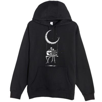 Skeleton Moon Band Rock And Roll Halloween Lazy Costume Premium Pullover Hoodie