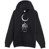 Skeleton Moon Band Rock And Roll Halloween Lazy Costume Premium Pullover Hoodie