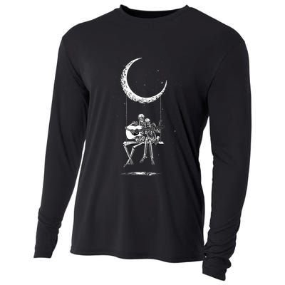 Skeleton Moon Band Rock And Roll Halloween Lazy Costume Cooling Performance Long Sleeve Crew