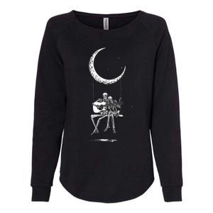 Skeleton Moon Band Rock And Roll Halloween Lazy Costume Womens California Wash Sweatshirt