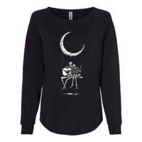 Skeleton Moon Band Rock And Roll Halloween Lazy Costume Womens California Wash Sweatshirt