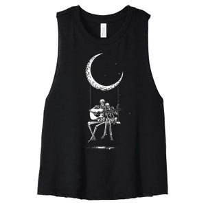 Skeleton Moon Band Rock And Roll Halloween Lazy Costume Women's Racerback Cropped Tank