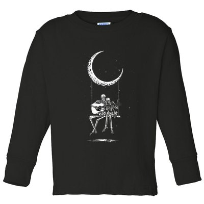 Skeleton Moon Band Rock And Roll Halloween Lazy Costume Toddler Long Sleeve Shirt