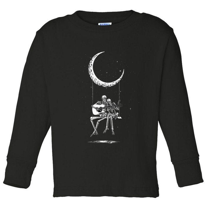 Skeleton Moon Band Rock And Roll Halloween Lazy Costume Toddler Long Sleeve Shirt