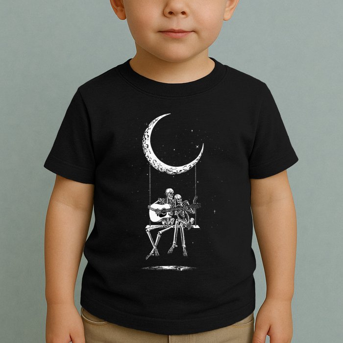 Skeleton Moon Band Rock And Roll Halloween Lazy Costume Toddler T-Shirt