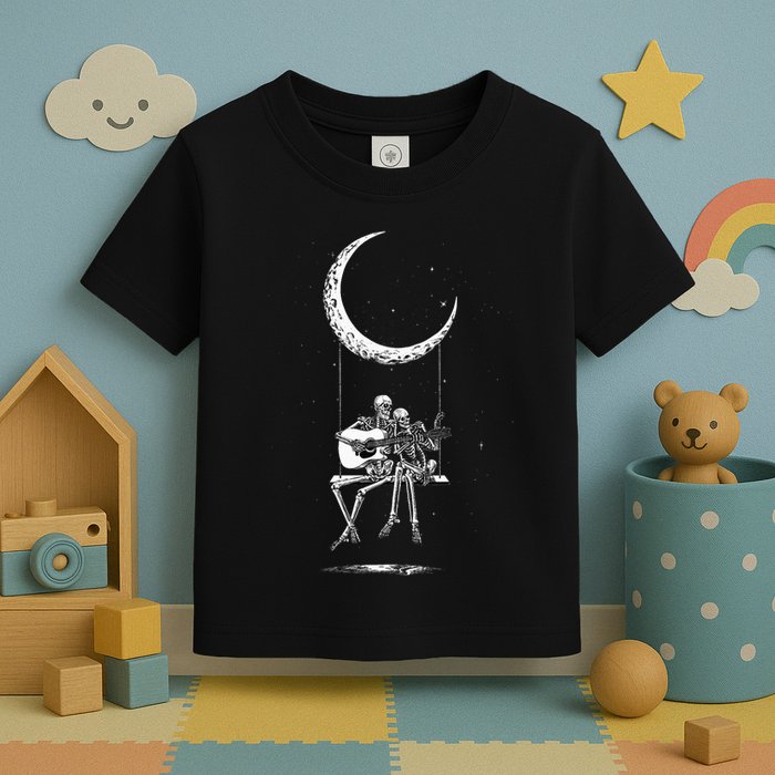 Skeleton Moon Band Rock And Roll Halloween Lazy Costume Toddler T-Shirt