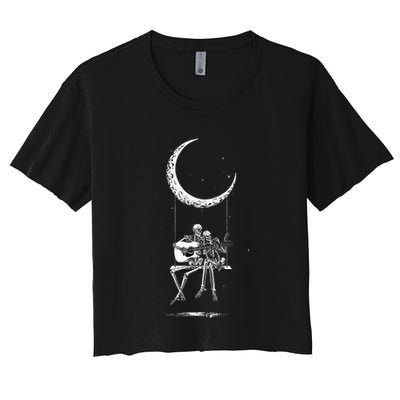 Skeleton Moon Band Rock And Roll Halloween Lazy Costume Crop Top