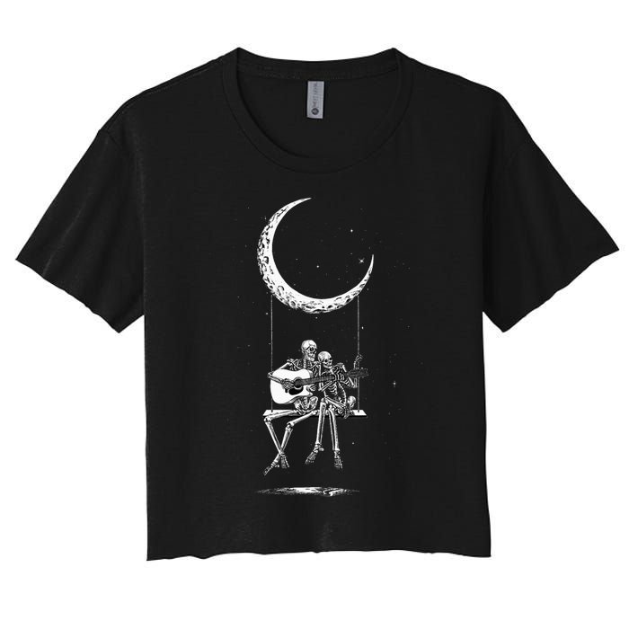 Skeleton Moon Band Rock And Roll Halloween Lazy Costume Women's Crop Top Tee