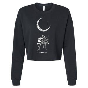 Skeleton Moon Band Rock And Roll Halloween Lazy Costume Cropped Pullover Crew