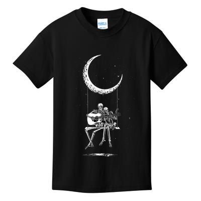 Skeleton Moon Band Rock And Roll Halloween Lazy Costume Kids T-Shirt