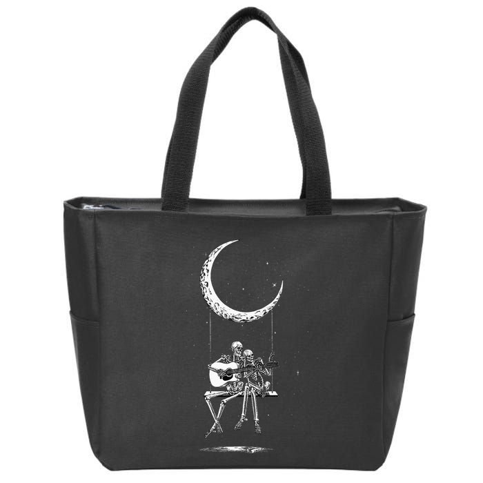 Skeleton Moon Band Rock And Roll Halloween Lazy Costume Zip Tote Bag