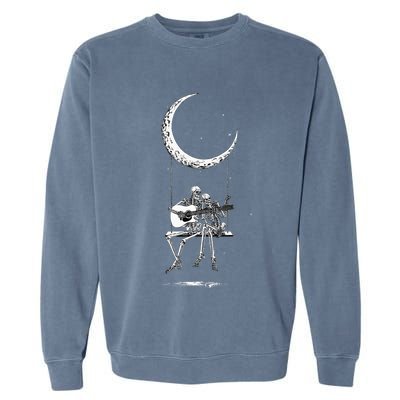 Skeleton Moon Band Rock And Roll Halloween Lazy Costume Garment-Dyed Sweatshirt
