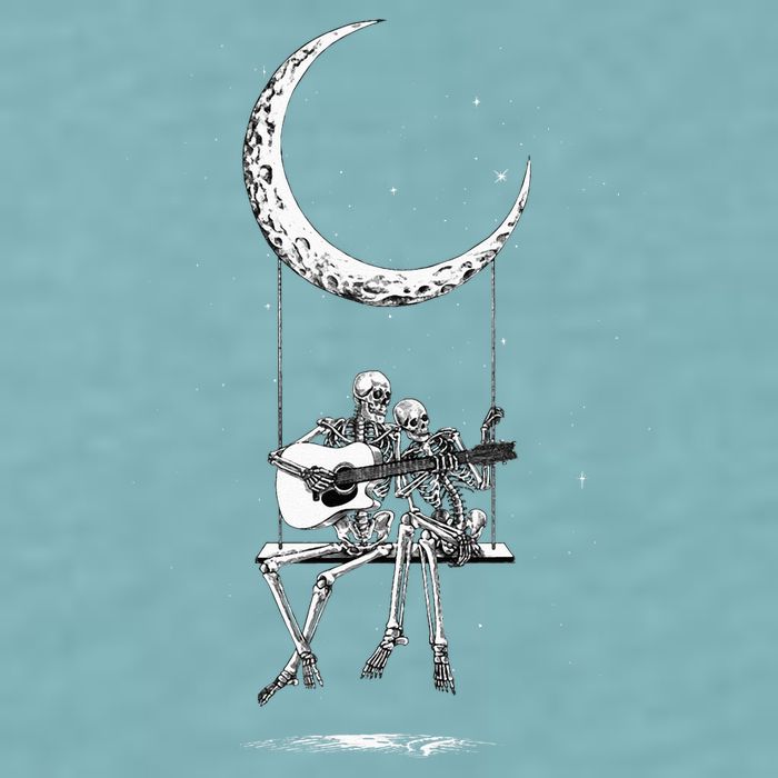 Skeleton Moon Band Rock And Roll Halloween Lazy Costume Sueded Cloud Jersey T-Shirt