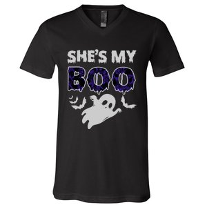 Shes My Boo Halloween V-Neck T-Shirt