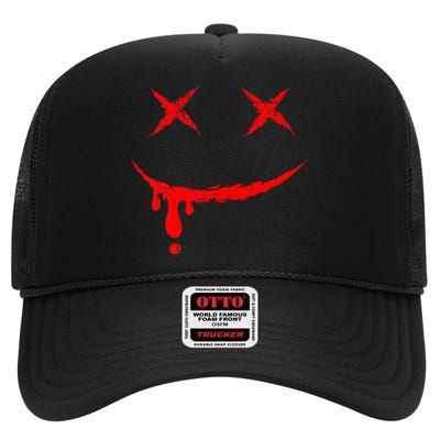 Smile Mask Bloody Halloween High Crown Mesh Back Trucker Hat