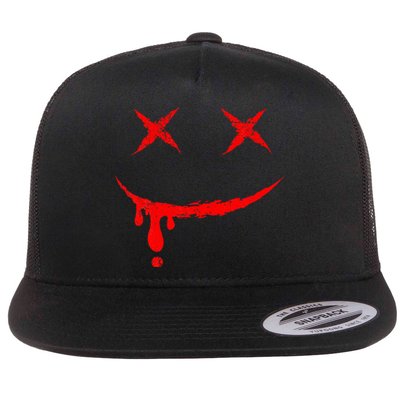 Smile Mask Bloody Halloween Flat Bill Trucker Hat