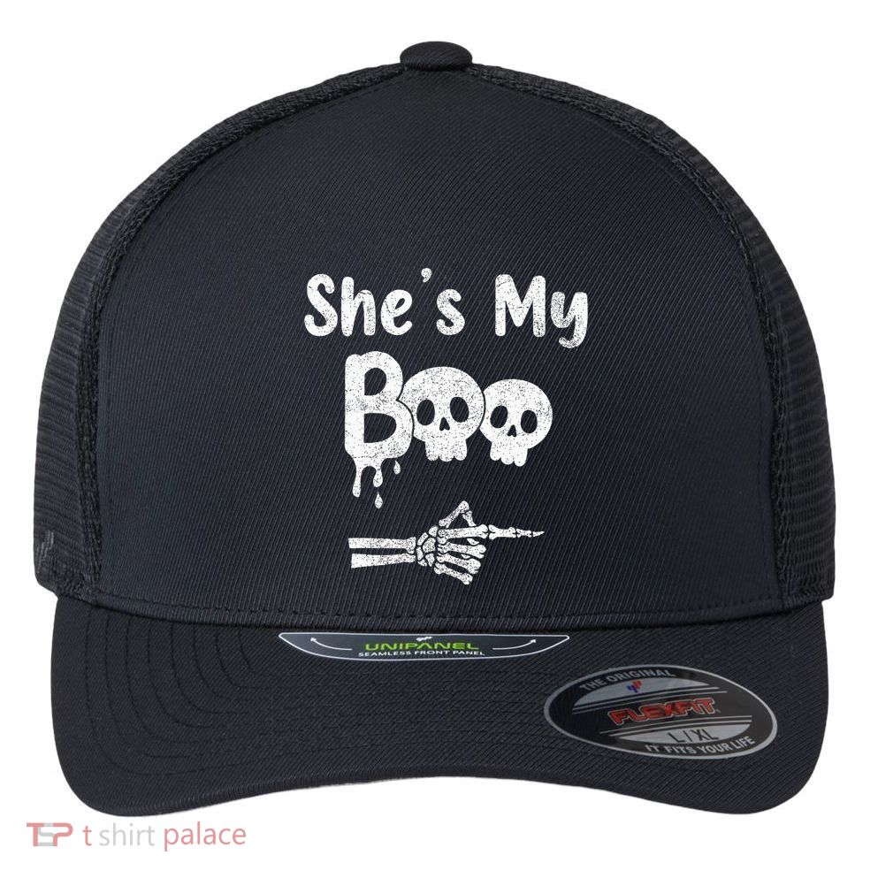 She’S My Boo Skull Face Flexfit Unipanel Trucker Cap