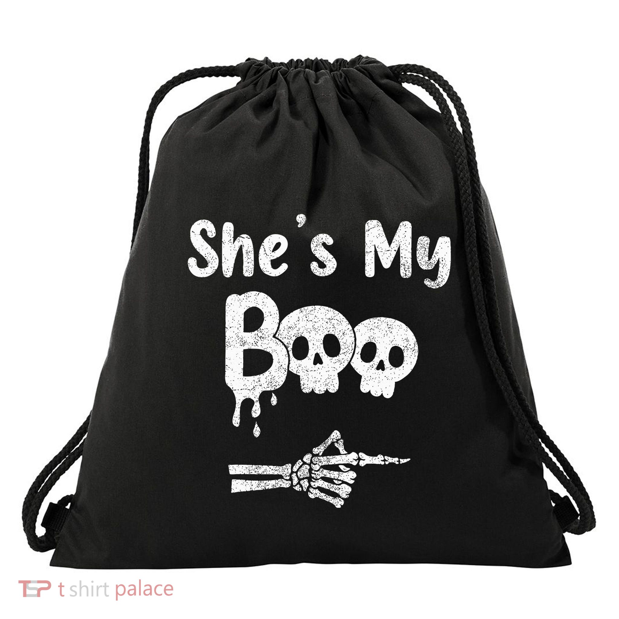 She’S My Boo Skull Face Drawstring Bag