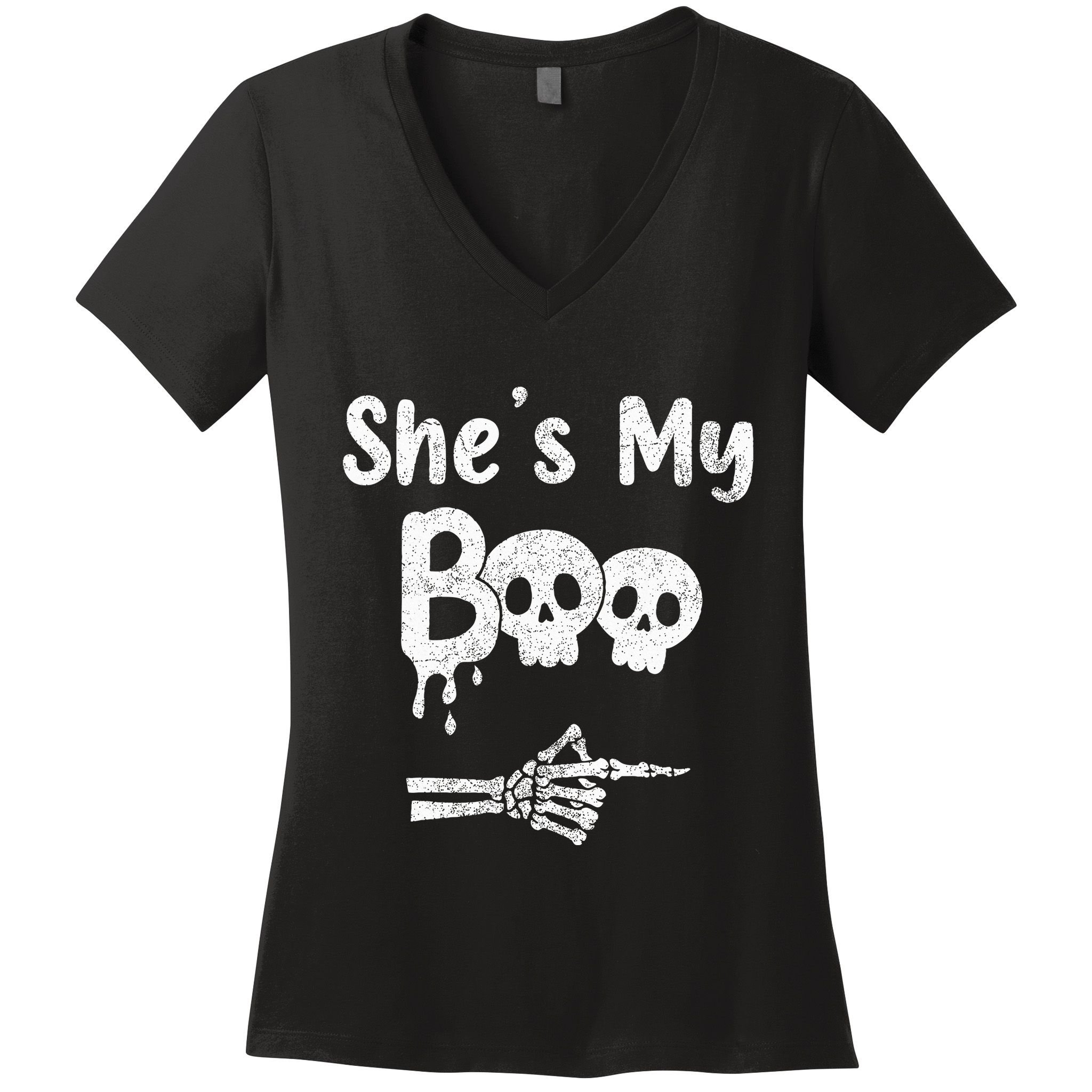 She’S My Boo Skull Face Women's V-Neck T-Shirt