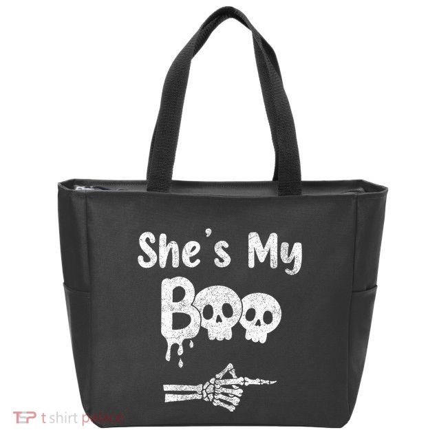 She’S My Boo Skull Face Zip Tote Bag