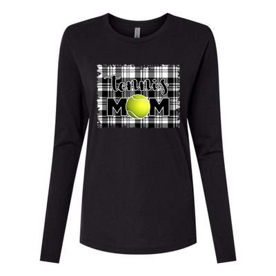 Sport Mom Black White Plaid Tennis Great Gift Tennis Mom Mother Gift Womens Cotton Relaxed Long Sleeve T-Shirt