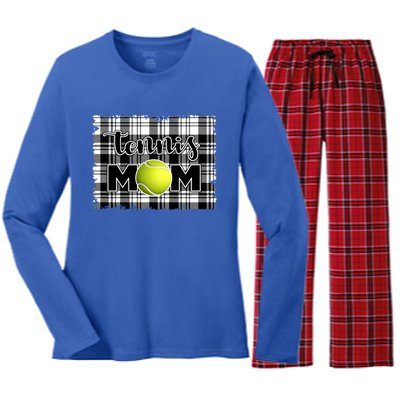 Sport Mom Black White Plaid Tennis Great Gift Tennis Mom Mother Gift Women's Long Sleeve Flannel Pajama Set 