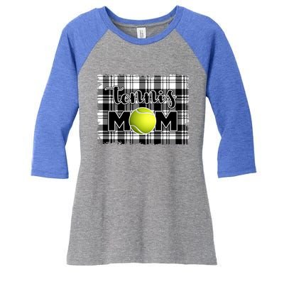 Sport Mom Black White Plaid Tennis Great Gift Tennis Mom Mother Gift Women's Tri-Blend 3/4-Sleeve Raglan Shirt